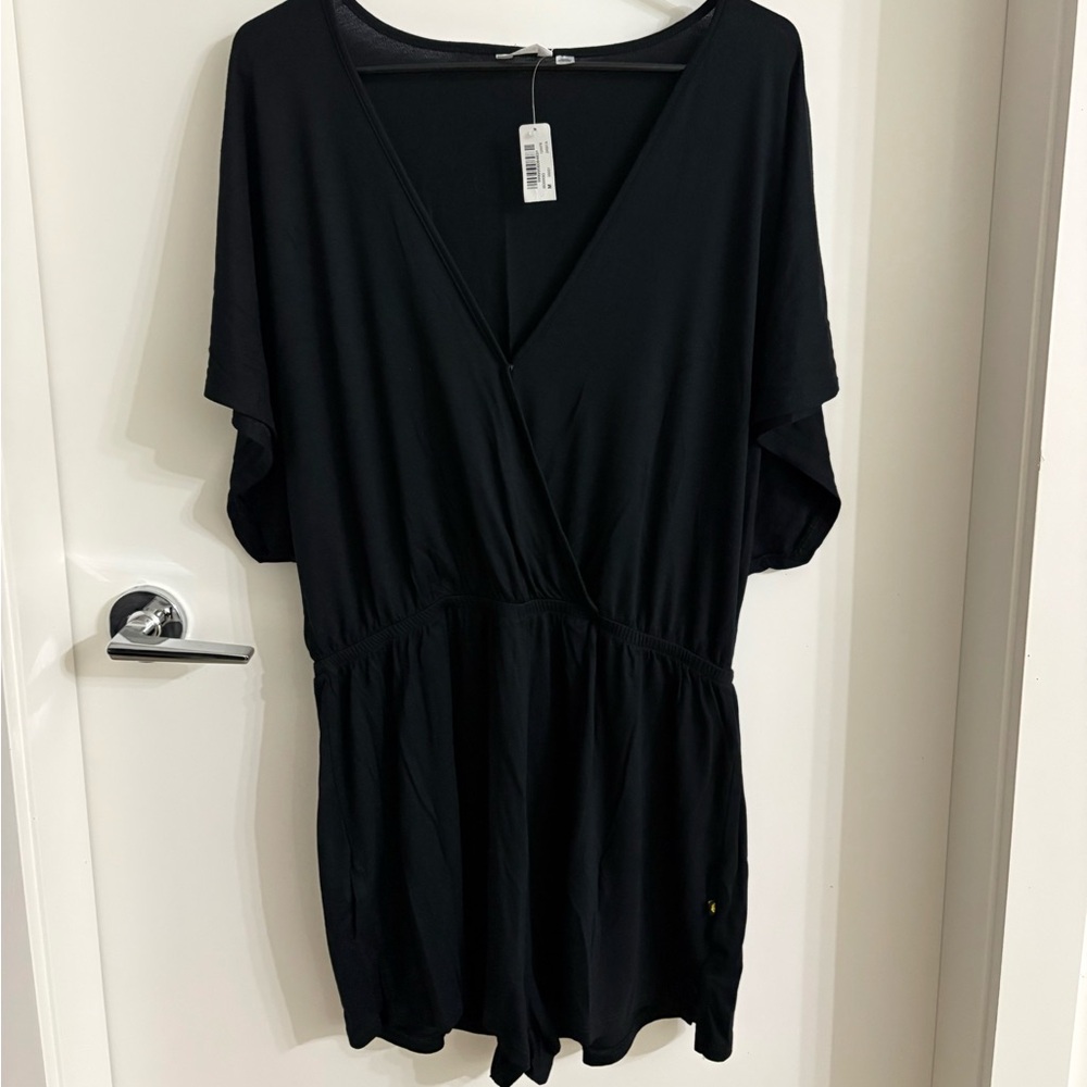 Black V-Neck Short Sleeve Romper/Beach Coverup